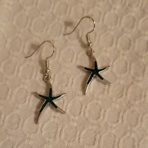 Starfish Silver and Green Earrings